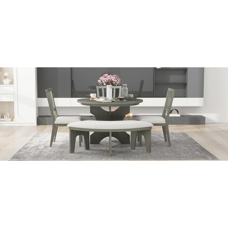 Table et chaises rembourrées Rustic 5 pour l'intérieur de la maison (avec courbure (attrait rustique), Gris