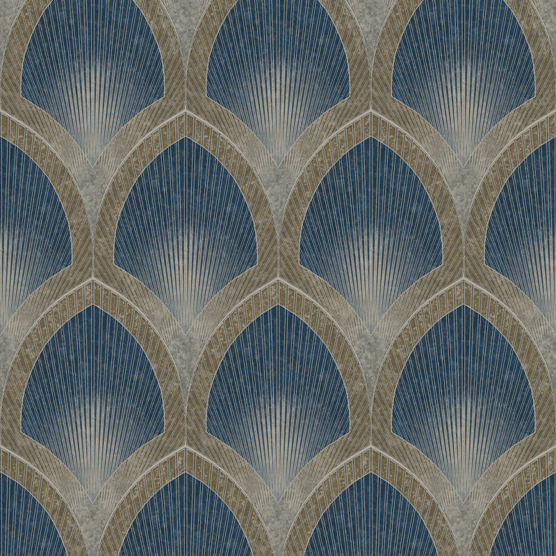 Special FX 2 Collection Nouveau Scallop Metallic Wallpaper Roll, Navy