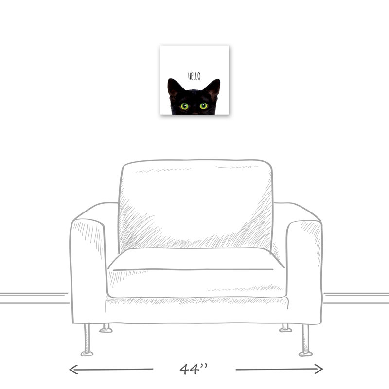 Curious Hello Black Cat - impression sur toile tendue, H 12 po x l 12 po