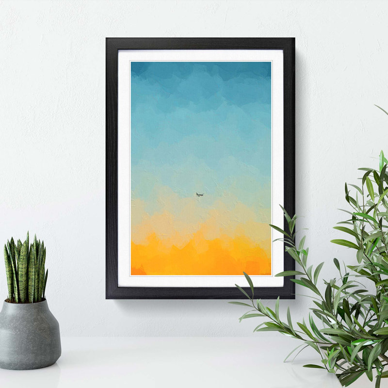 Airplane At Sunset In Abstract - Single Picture Frame Painting, 33cm H x 24cm W x 2cm D, Black Framed
