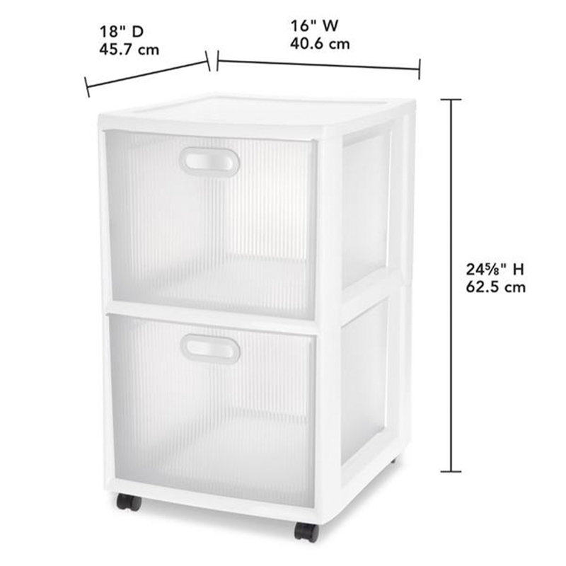 Sterilite Ultra 2 Drawer Filing Storage Cart, Plastic Rolling Organizer, 2 Pack