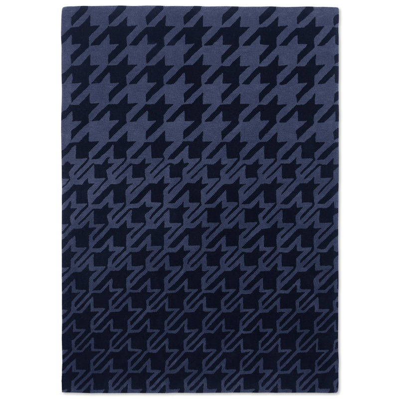 Wool Houndstooth Area Rug in Dark Blue/Black, 6'7" x 9'2"
