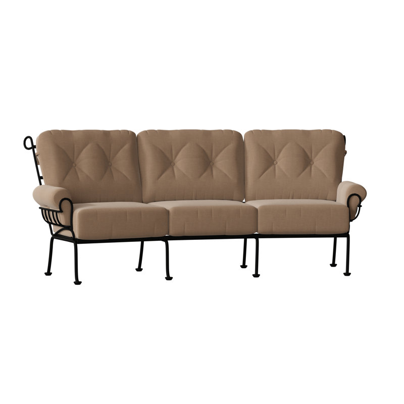 Terrace 114'' Wide Iron Patio Sofa with Cushions, Textured Black, Canvas Heather Beige Sunbrella® Canvas