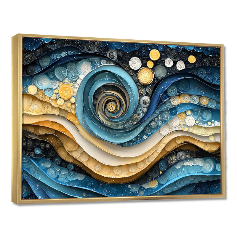 Weesner - Abstract Large Wall Art, H 30 po x l 40 po, Cadre flottant, Doré