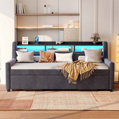 Full Size Multifunctional Daybed with Study Desk, Storage Shelves, and Drawers for Space-Smart Living.