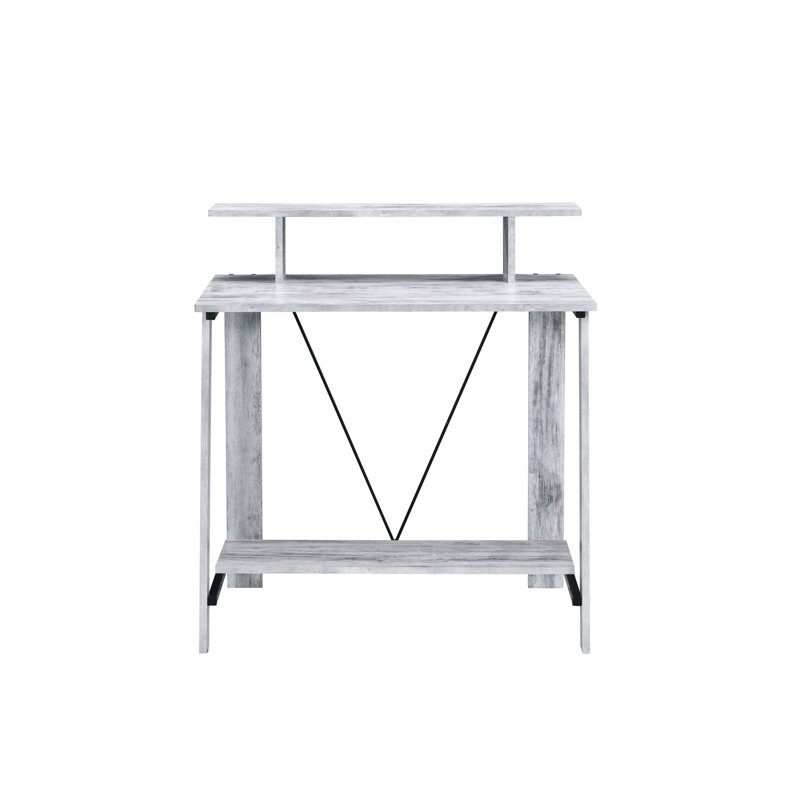 Desk In Antique White & Black Colour - Rectangular Design With Function Metal Base And Ports For Modern Living Functionality Convenience