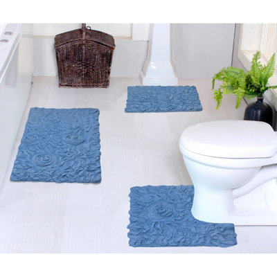 Freida Plush Floral Bath Rug Set (Set of 3)