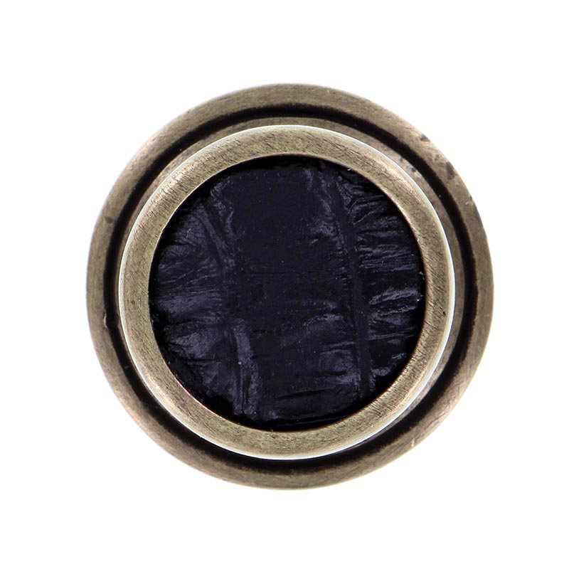 Equestre Round Knob, Antique Brass, Large, Gray Stone