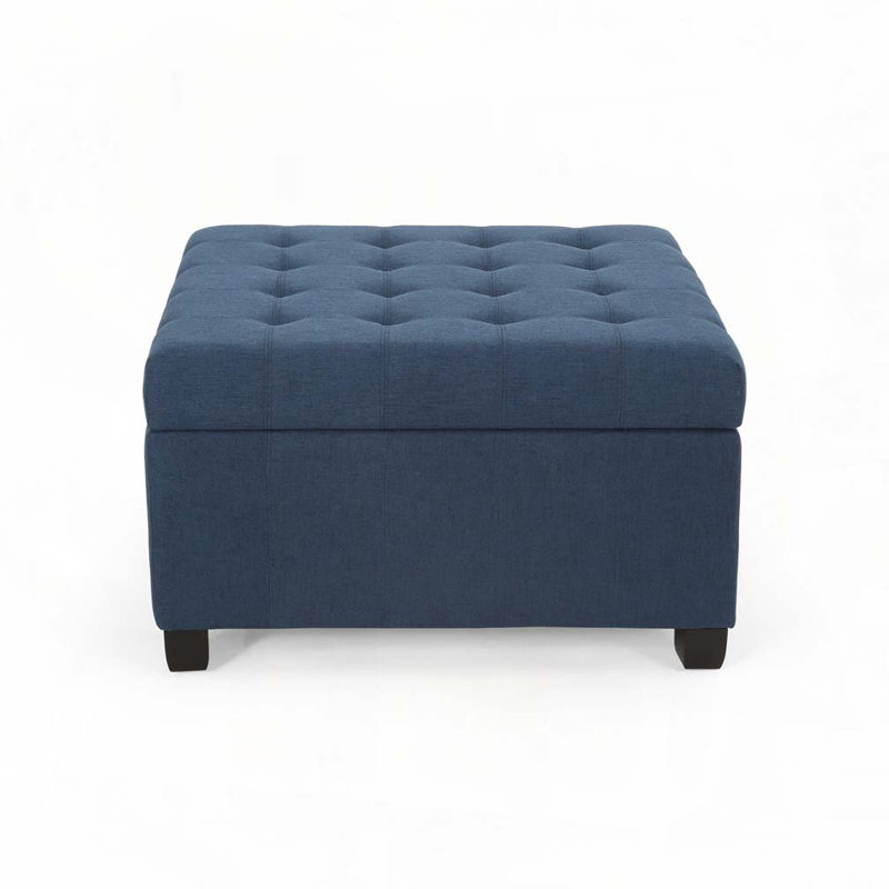 Francisville Upholstered Ottoman, Navy Blue