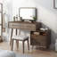 Ensemble de table de maquillage moderne en bois massif avec miroir, chaise et tiroirs