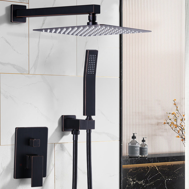 2 jets 10 po Système de douche mural avec pomme de douche carrée et douche à main avec soupape brute de 1,8 GPM incluse