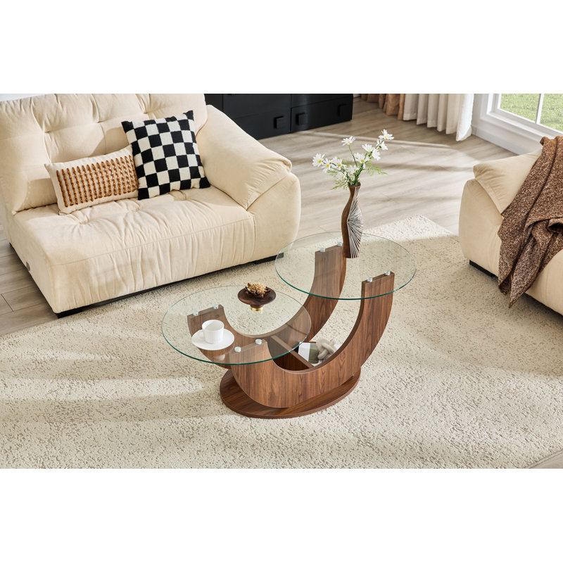 Table basse en verre Creative, Transparent, noyer
