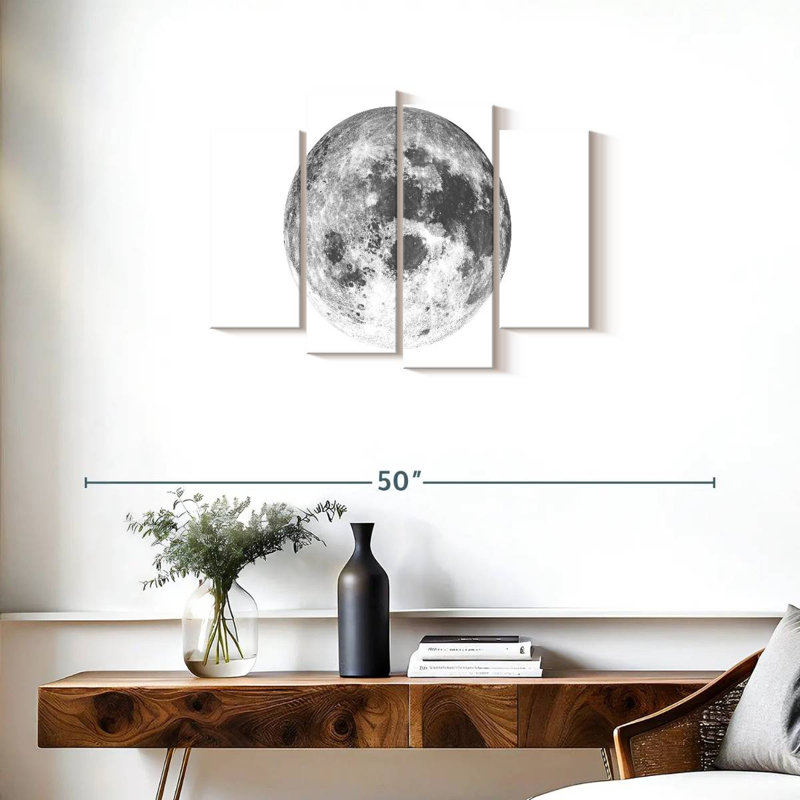 " Earth's Moon " 4 Piece Art Color Photography Print, 22" H x 36" W x 1.25" D