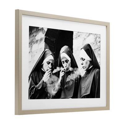 Smoking Nuns Rebellion Framed Print Under Glass, design by Decent Exposures