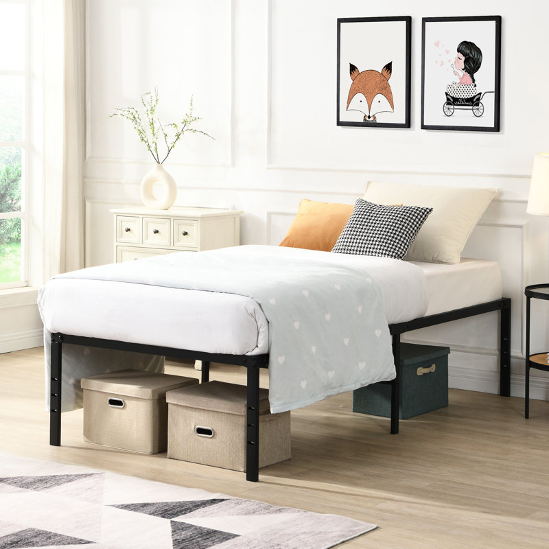 Black Heavy Duty Twin Metal Bed Frame Boasting Easy Setup, Noise - Less Operation, High Capacity Support, Evenly Distributed Mattress Beneath Storage, And Holes For Parts, Fit Different Bedrooms With