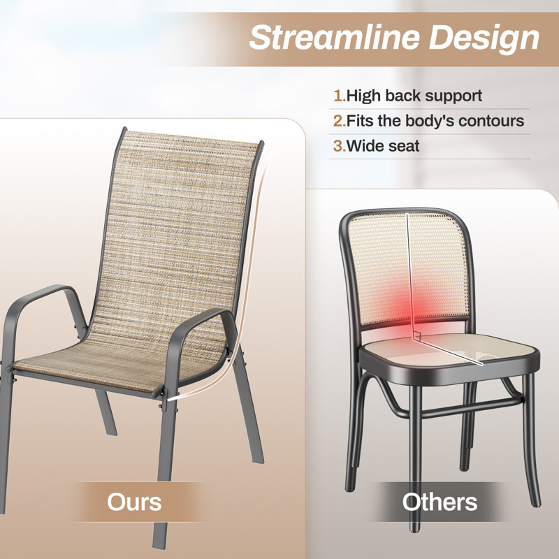 Melisa Patio Chairs Set Of 8, Outdoor Textilene Stackable Dining Chairs （Set of 8）, Brown/Gray