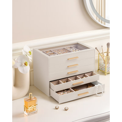 Jewelry Box Organizer, 8 Layers Storage Case with Glass Window Ring Earring Bracelet Necklace Holder, Gift for Women