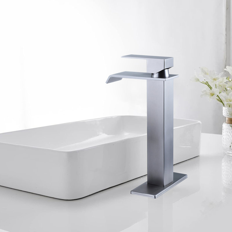 Robinet de salle de bain en cascade, robinets de salle de bain à poignée simple avec plateau, bonde escamotable