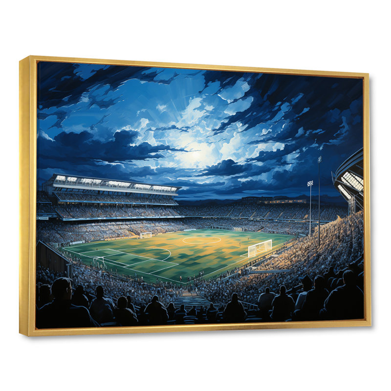 Night Match Stadium Under The Floodlight II sur impression sur toile, Cadre flottant doré, H 34 po x l 44 po x P 1,5 po