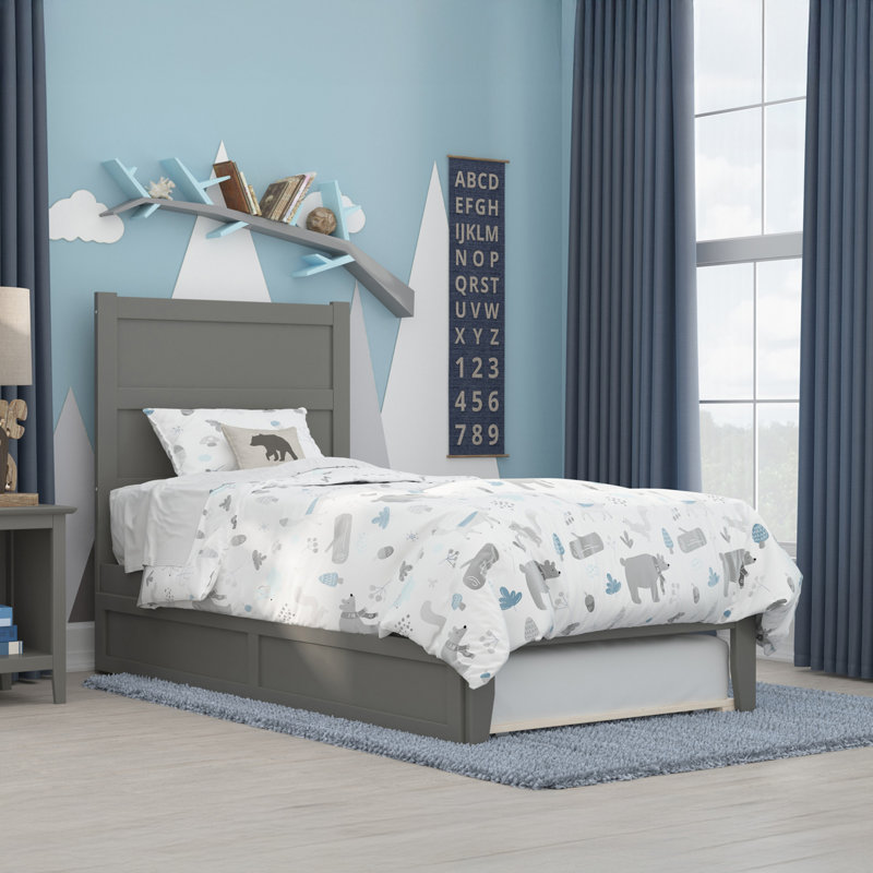Lit plateforme en bois massif avec lit gigogne Barbera, Gris, Simple TG