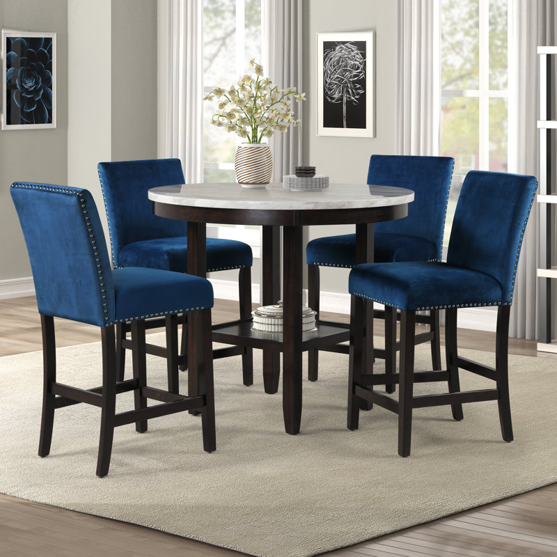 Ebeling 4 - Person Faux Marble Top Four Leg Dining Set, Blue