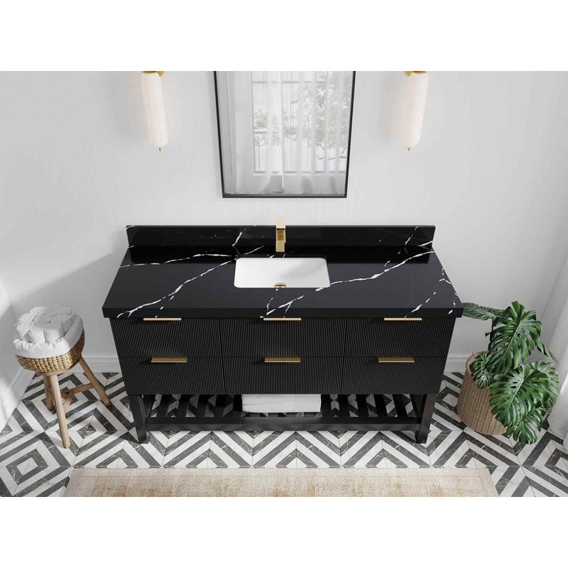 60'' Single Bathroom Vanity with Quartz Top, Calacatta Black