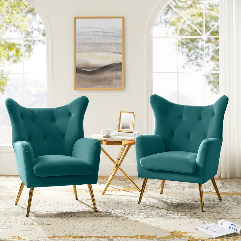 Fauteuil à oreilles 29,25 po Avianna, Velours bleu