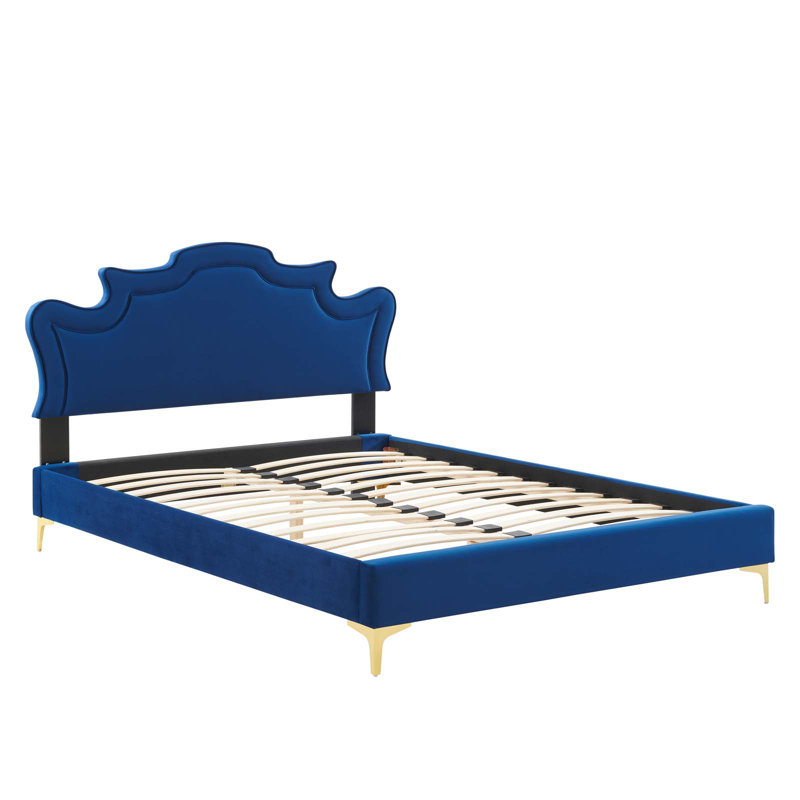 Modway Neena Performance Velvet Bed, Twin, Navy