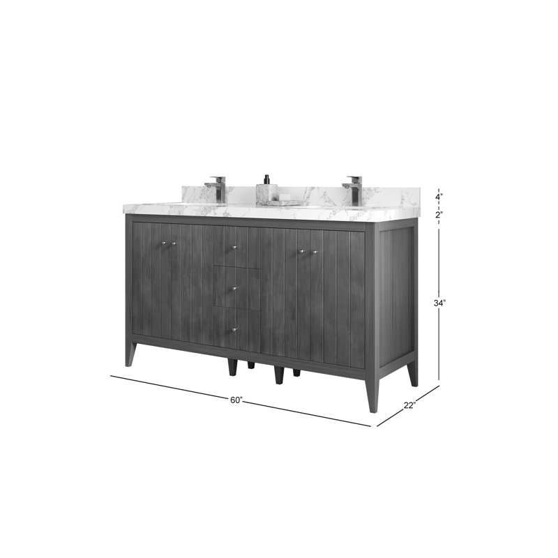 Meuble-lavabo double 60 po avec plateau Atlanta, Calacatta Laza
