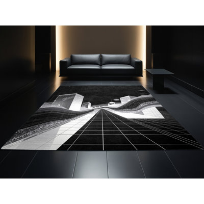 Tapis gris moderne et élégant à motif lavable à la machine en gris