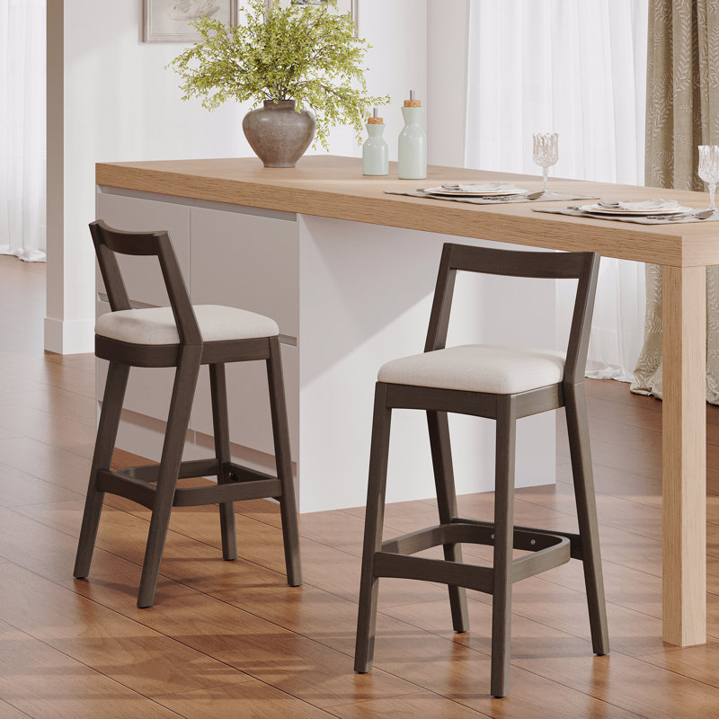 Ensemble de 2 chaises de salle à manger, tabouret de bar en bois d'hévéa, revêtement brun foncé et revêtement beige