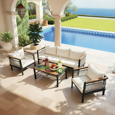 Ensemble de conversation pour 5 personnes, ensemble de conversation de patio 4 pièces, ensemble de meubles de patio toutes saisons pour cour, balcon et jardin