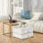 High-gloss Marble Nestable Coffee Table With Glass Tabletop, Gold Decoration, And Side Table With Drawer
