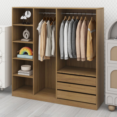 Doorless Wooden Storage Wardrobe For Dedroom With Shelves And 3 Drawers by Latitude Run