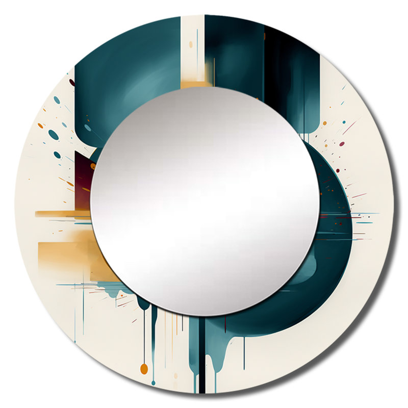 «Gord Shape Abstract Artwork I», miroir décoratif de peinture abstraite, miroir mural rond vert, impression sur métal