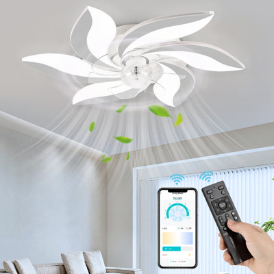 Ventilateur de plafond encastré moderne avec ensemble de lumières DEL à intensité variable, RC, pales réversibles, 6 vitesses - Moulin à vent
