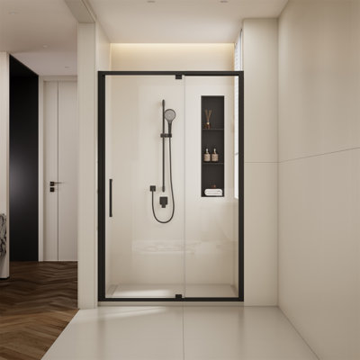 44-48" W X 72" H Scalable Adjustable Frame Shower Door With 1/4"(6Mm) Clear SGCC Tempered Glass,Transparent Safety Film For Glass,Aluminium Alloy Matte Black Finish ,Reversible Installation