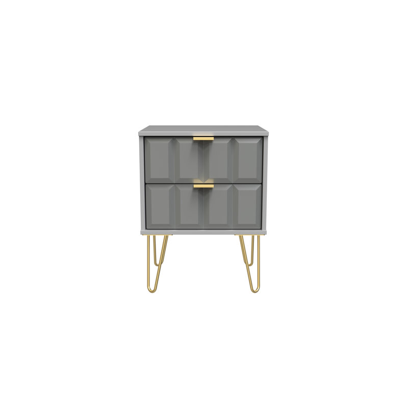 Allem 2 Drawer Bedside Cabinet (Ready Assembled), Shadow Matt/Grey
