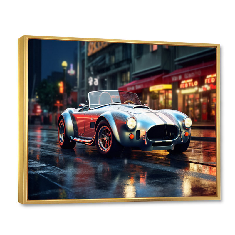 " Classics Cobra Car At Night I ", Gold Floater Framed, 30" H x 40" W x 1.5" D