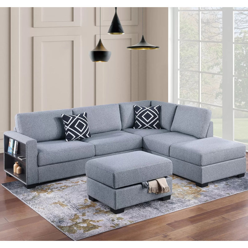 Reversible Sectional Set With Ottoman, Gray Boucle