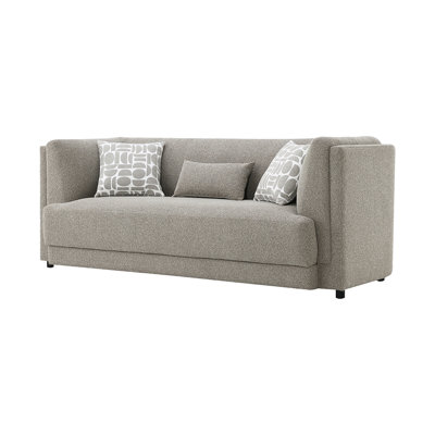 Canapé de 222 cm de large avec 3 coussins, en tissu bouclé gris