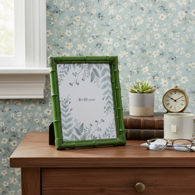 Cadre photo en bambou 8X10, cadre photo décoratif en résine avec verre trempé pour la maison ou le bureau, Vert forêt