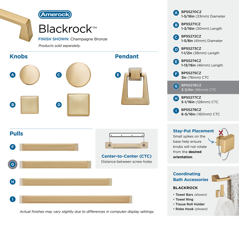 Poignée barre Blackrock, Bronze champagne, 3 3/4"