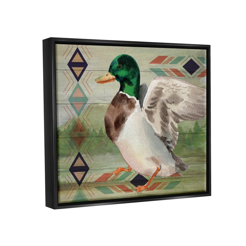 Art mural sur toile flottant à motif canard colvert rustique par ND Art, Cadre flottant noir de jais