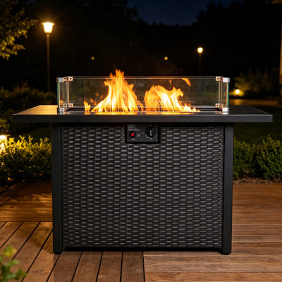 Foyer de table rectangulaire 44 po 50 000 BTU avec pare-vent en verre noir