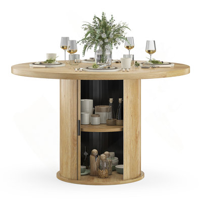 43" Round Dining Table for 4 People, Small Wood Kitchen Table with Sturdy Metal Base, Modern Round Dinner Table for Dining Room, Easy Assembly