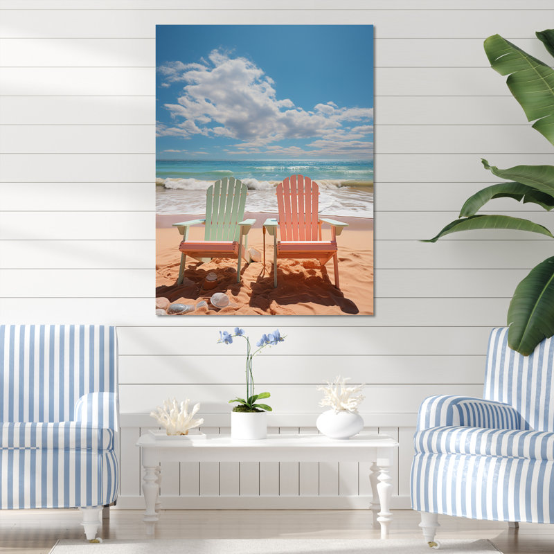 " Pink Miami Chairs II ", 32" H x 16" W x 1" D, Wrapped Canvas