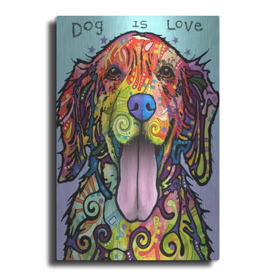 «Dog Is Love» par Dean Russo - impression sans cadre sur métal