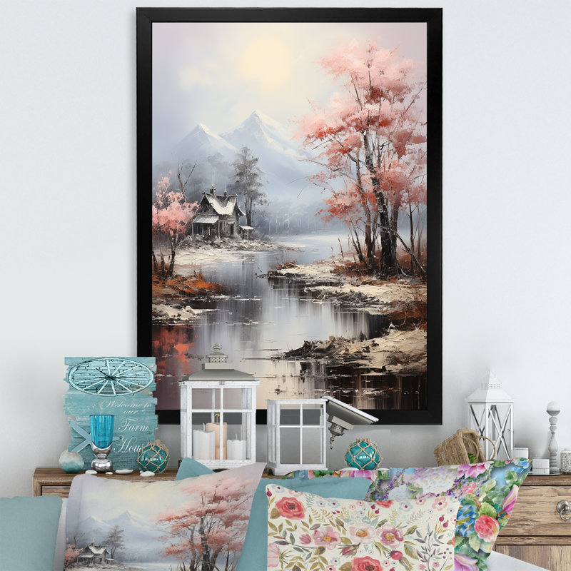 Haylow, paysage romantique nuances de rose bleu II, Cadre photo noir, H 20 po x l 12 po x P 1 po