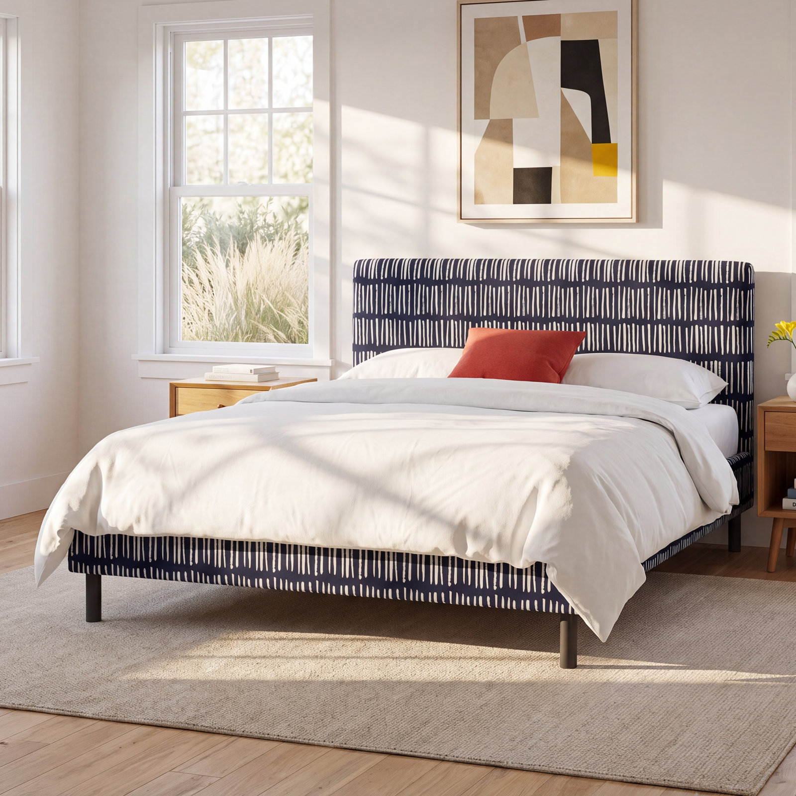 Avila Cotton Upholstered Bed, California King, Dash Navy
